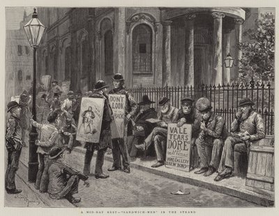 A Mid-Day Rest, Sandwich-Men in the Strand by Adrien Emmanuel Marie